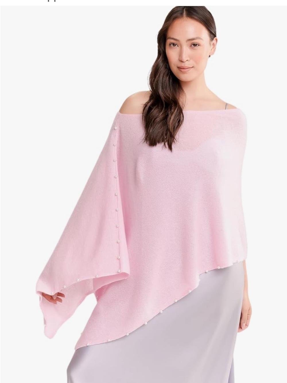 Claudia Nichole Womens Cashmere Capelet Pearl Trim Topper - Cashmere Poncho